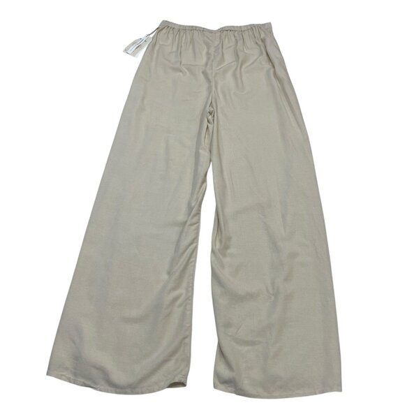 Midnight Sky Pants Womens L Ivory Linen Blend Wide Leg Pull On Beachy Coastal - Picture 3 of 12